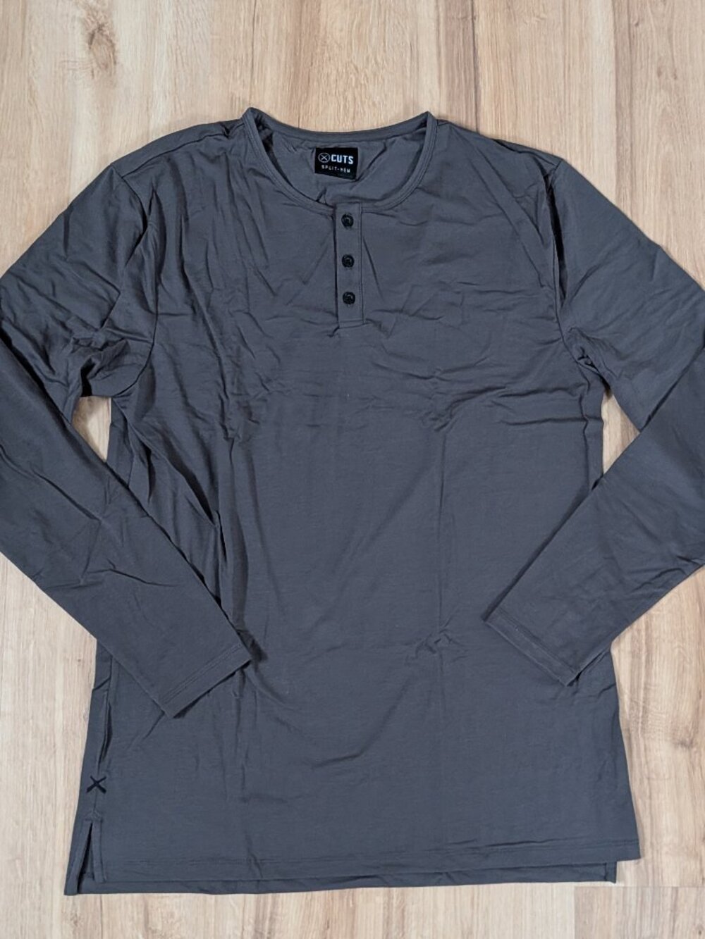 New Cuts Clothing Pyca Pro Long Sleeve Henley Split Hem Anchor Grey XXL